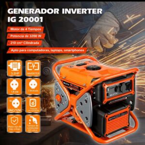 Generador de gasolina inverter BS2250IS de 3200 W, 4 tiempos, 7 HP máx., portátil e ideal para camping y autocaravanas, 28 kg.
